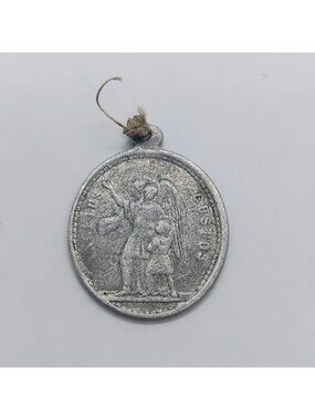 Rare Religious Charm Pendant Angelus Gustos Guardian Angel Aluminum